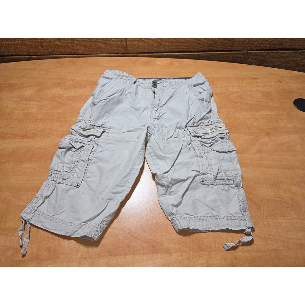 Unionbay Mens Cargo Shorts Light Gray Stone Multi Pocket Drawstring Hem 31 Waist